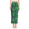 Watercolor Tropical Leaves Pattern Print Side Slit Maxi Skirt