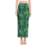 Watercolor Tropical Leaves Pattern Print Side Slit Maxi Skirt