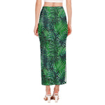 Watercolor Tropical Leaves Pattern Print Side Slit Maxi Skirt