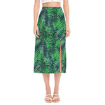 Watercolor Tropical Leaves Pattern Print Side Slit Midi Skirt