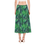 Watercolor Tropical Leaves Pattern Print Side Slit Midi Skirt