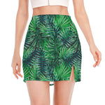 Watercolor Tropical Leaves Pattern Print Side Slit Mini Skirt