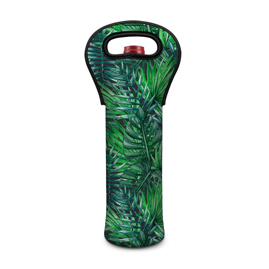 Watercolor Tropical Leaves Pattern Print Single Neoprene Wine Tote