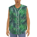 Watercolor Tropical Leaves Pattern Print Sleeveless Baseball Jersey