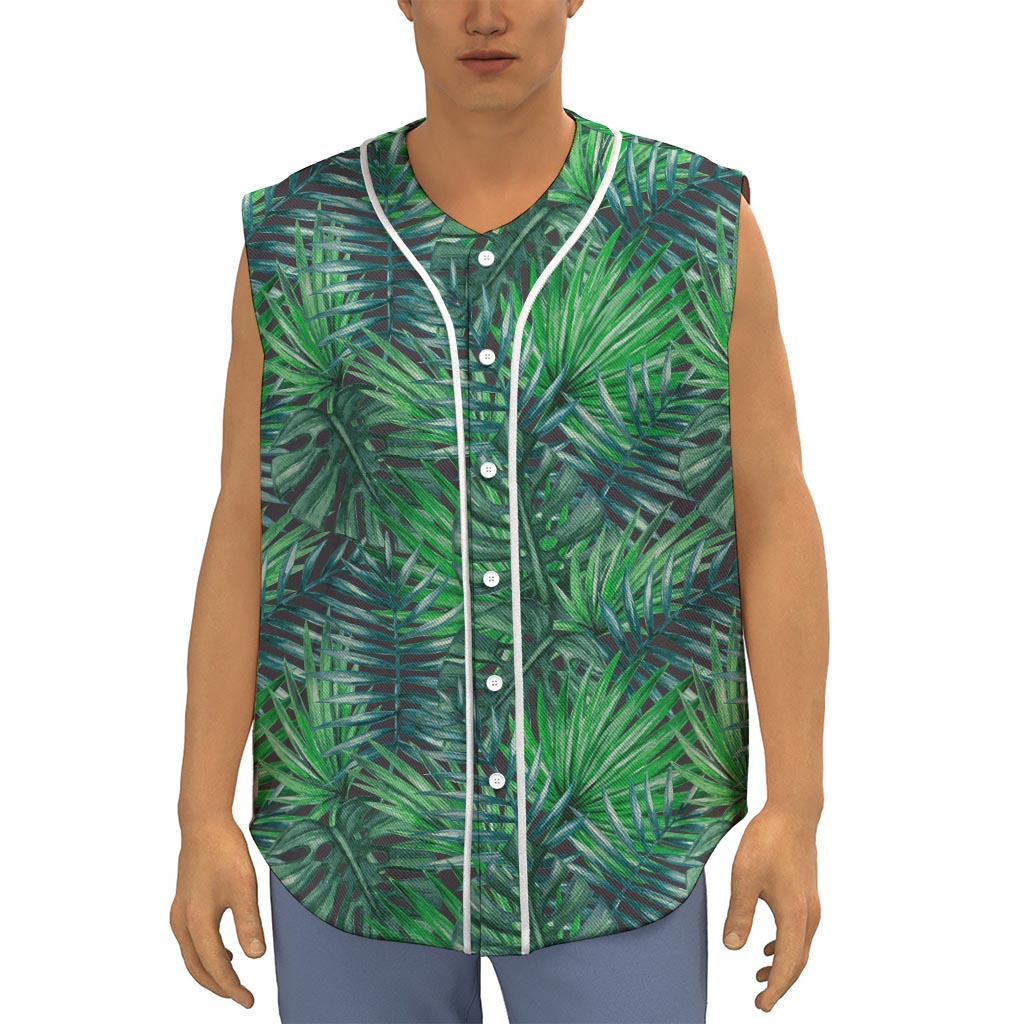 Watercolor Tropical Leaves Pattern Print Sleeveless Baseball Jersey