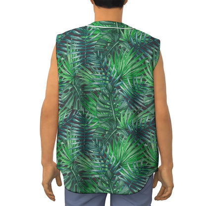 Watercolor Tropical Leaves Pattern Print Sleeveless Baseball Jersey