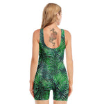 Watercolor Tropical Leaves Pattern Print Sleeveless One Piece Swimsuit