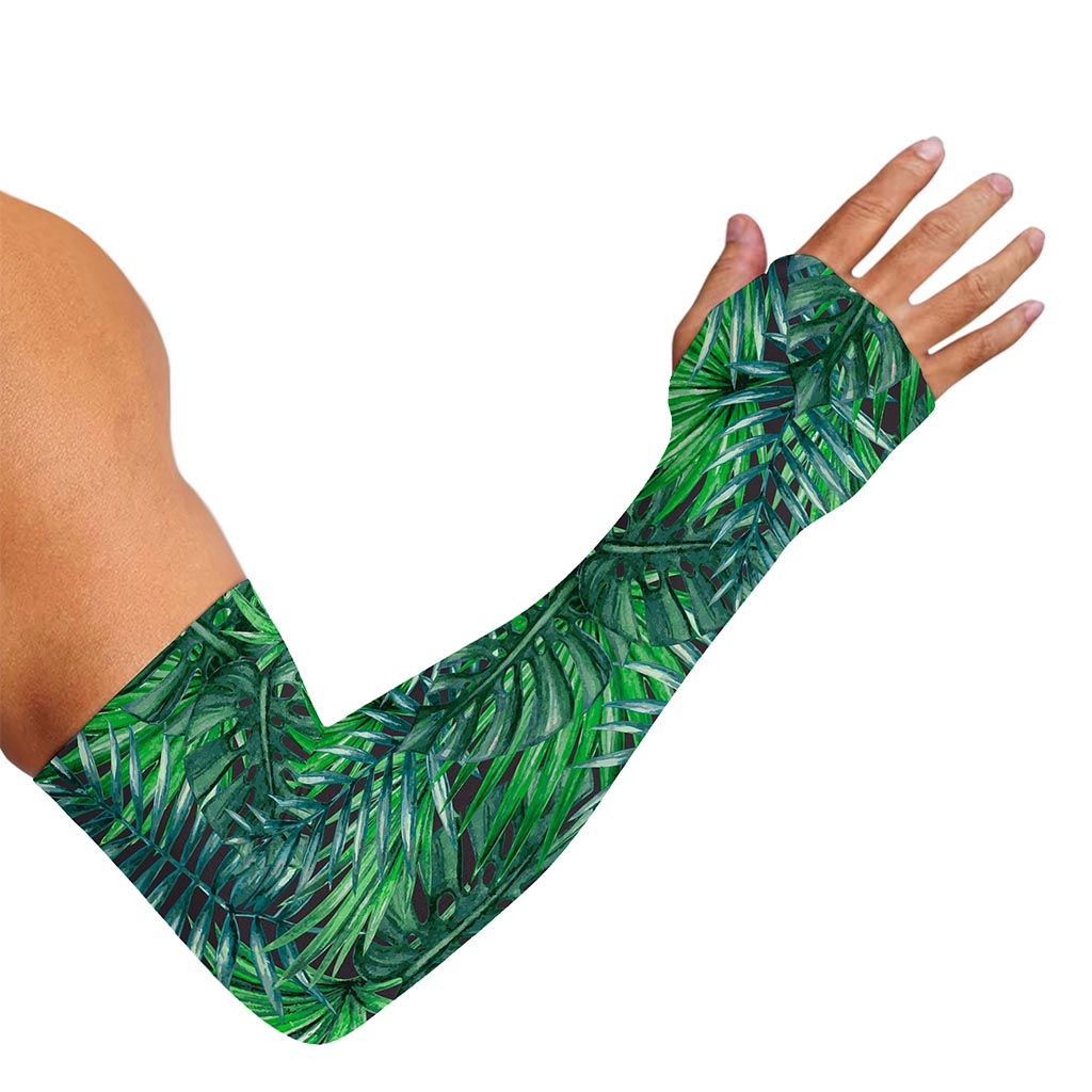 Watercolor Tropical Leaves Pattern Print Sun Protection Arm Sleeves