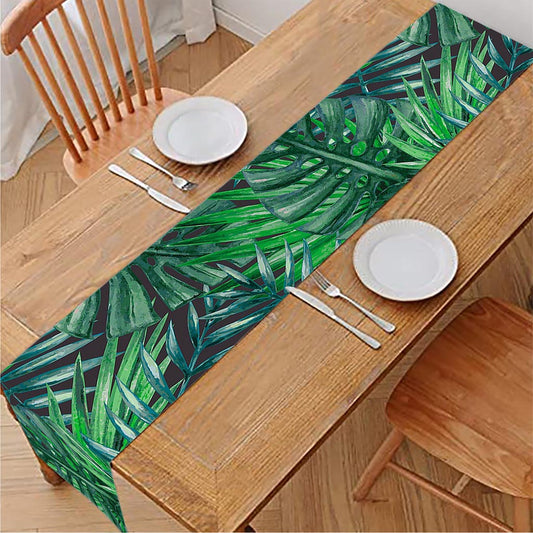 Watercolor Tropical Leaves Pattern Print Table Runner