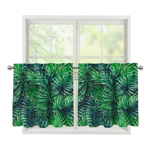 Watercolor Tropical Leaves Pattern Print Tier Curtains
