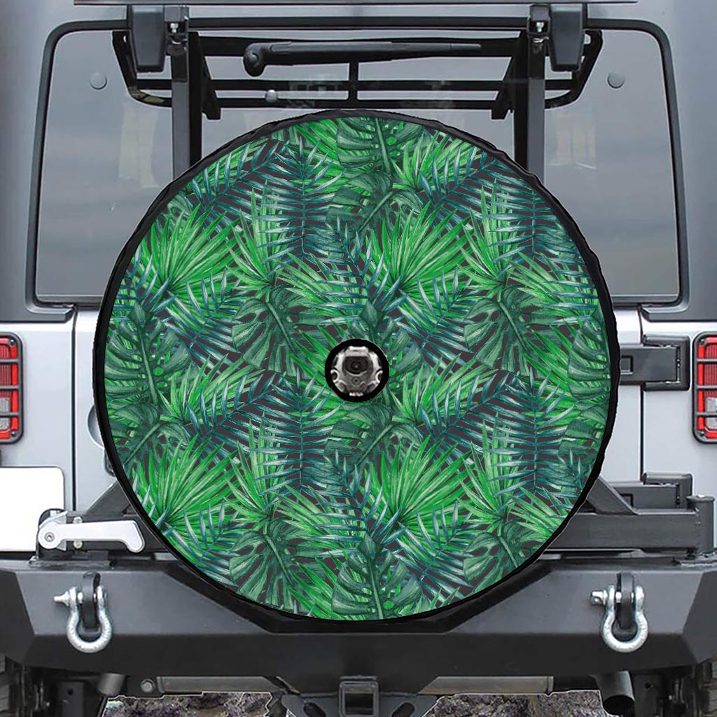Watercolor Tropical Leaves Pattern Print Tire Cover With Camera Hole