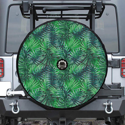 Watercolor Tropical Leaves Pattern Print Tire Cover With Camera Hole