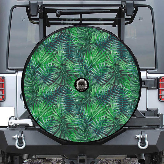 Watercolor Tropical Leaves Pattern Print Tire Cover With Camera Hole