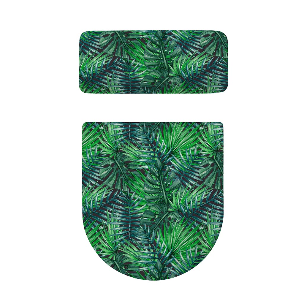 Watercolor Tropical Leaves Pattern Print Toilet Lid And Tank Cover Set