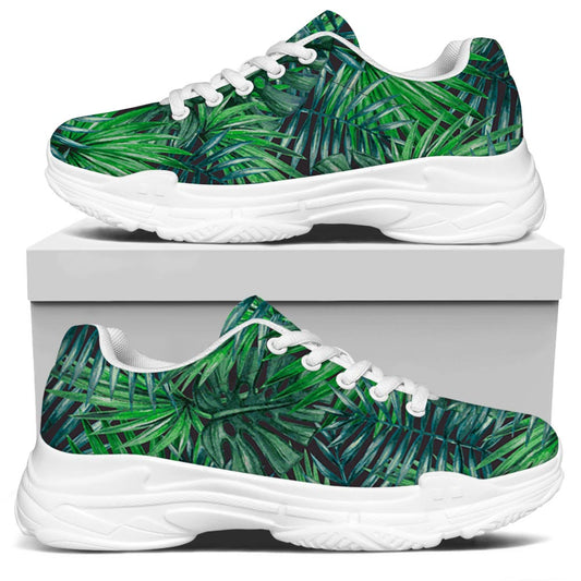 Watercolor Tropical Leaves Pattern Print White Chunky Shoes