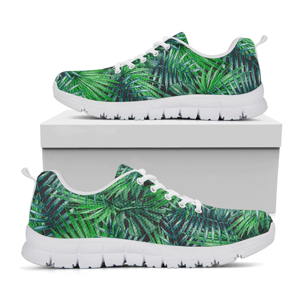 Watercolor Tropical Leaves Pattern Print White Running Shoes