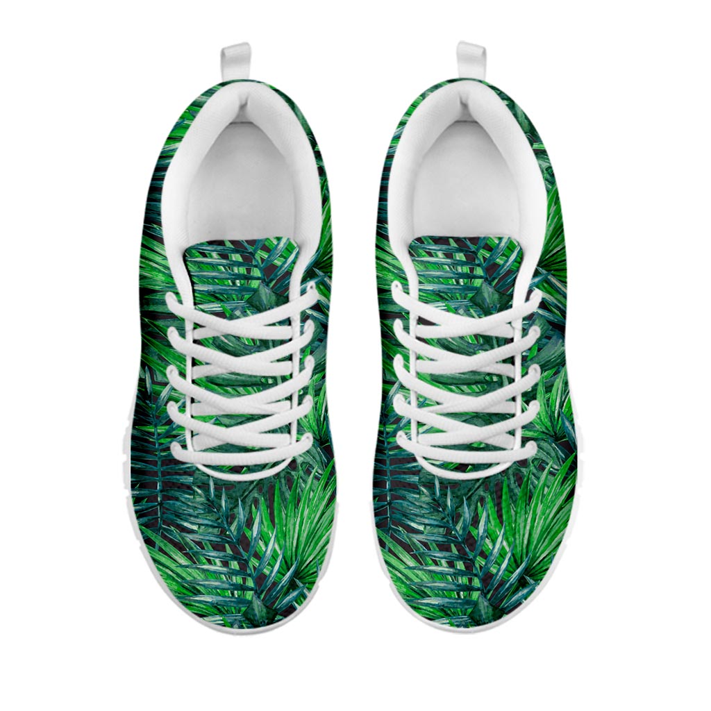 Watercolor Tropical Leaves Pattern Print White Running Shoes