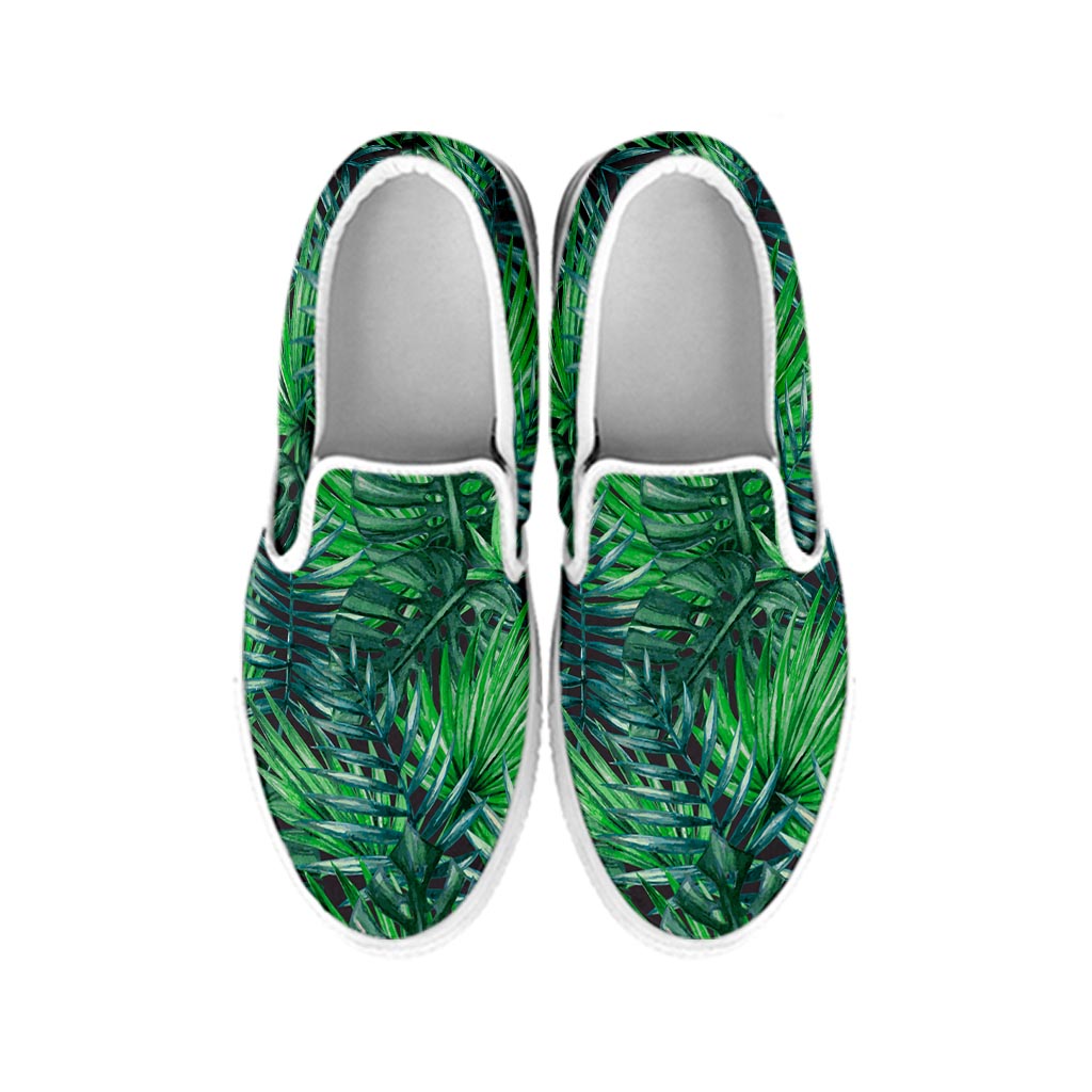 Watercolor Tropical Leaves Pattern Print White Slip On Sneakers