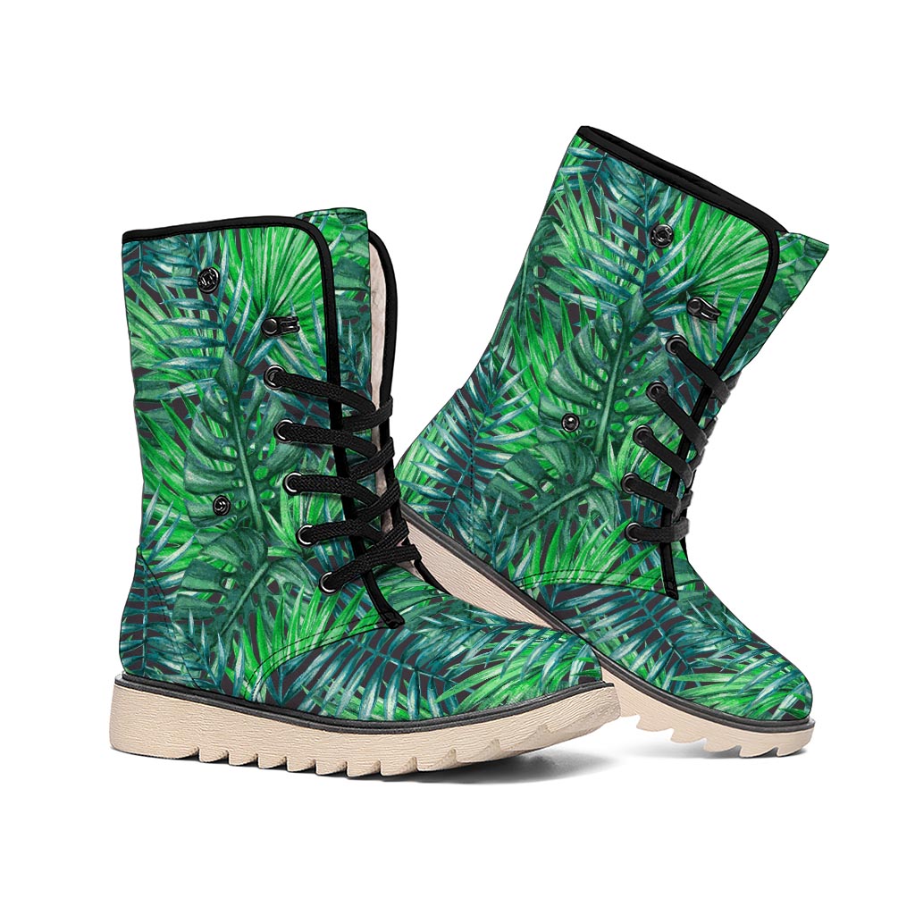 Watercolor Tropical Leaves Pattern Print Winter Boots