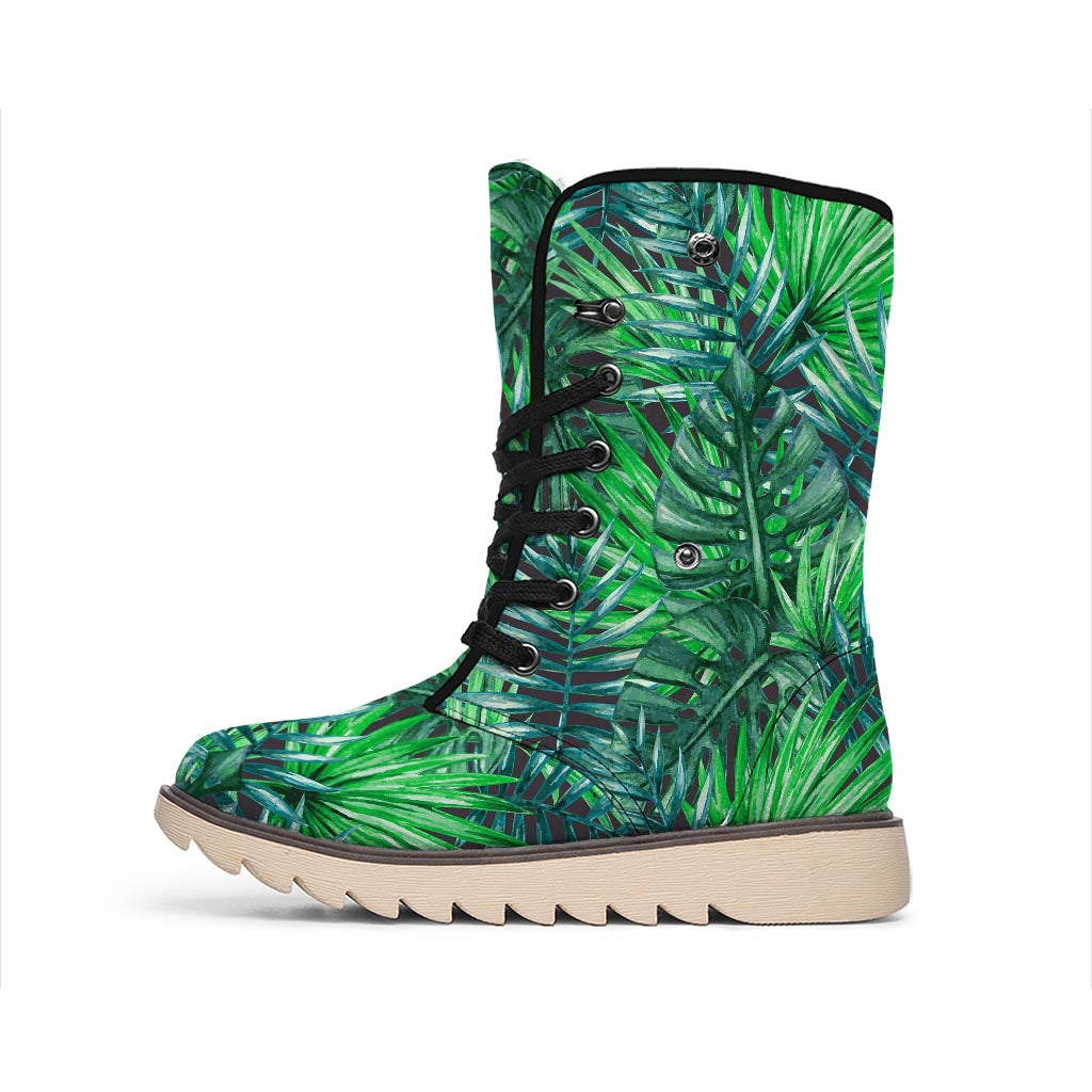 Watercolor Tropical Leaves Pattern Print Winter Boots