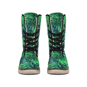 Watercolor Tropical Leaves Pattern Print Winter Boots