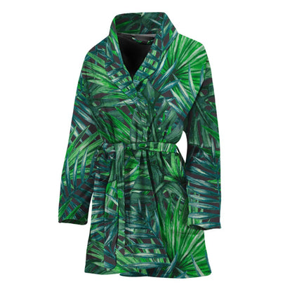 Watercolor Tropical Leaves Pattern Print Women's Bathrobe