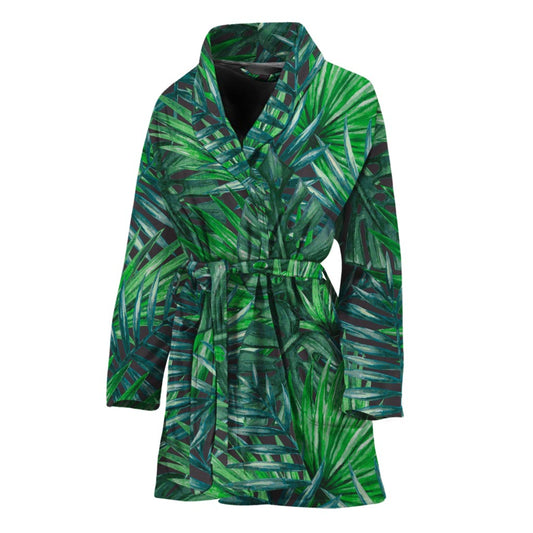 Watercolor Tropical Leaves Pattern Print Women's Bathrobe