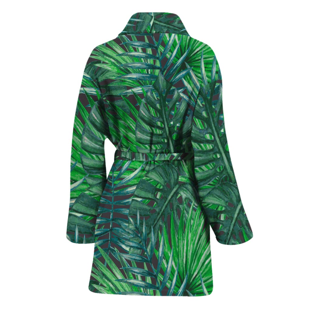 Watercolor Tropical Leaves Pattern Print Women's Bathrobe