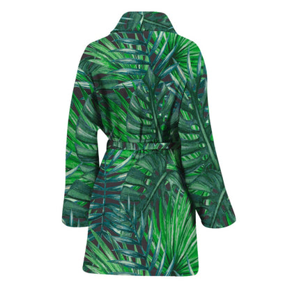 Watercolor Tropical Leaves Pattern Print Women's Bathrobe