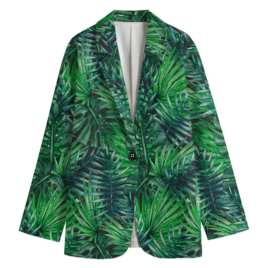 Watercolor Tropical Leaves Pattern Print Women's Blazer