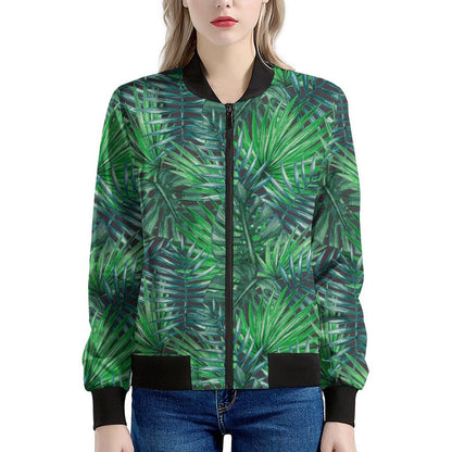 Watercolor Tropical Leaves Pattern Print Women's Bomber Jacket