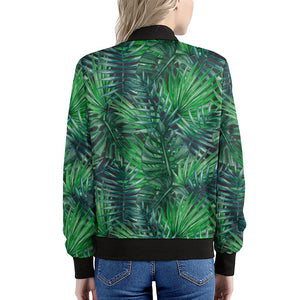 Watercolor Tropical Leaves Pattern Print Women's Bomber Jacket
