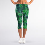 Watercolor Tropical Leaves Pattern Print Women's Capri Leggings