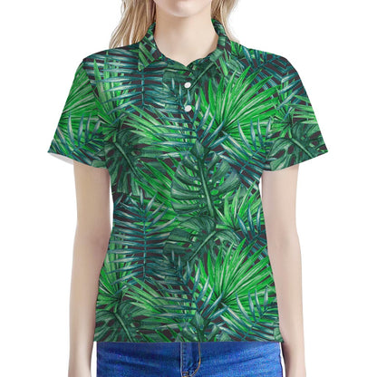 Watercolor Tropical Leaves Pattern Print Women's Polo Shirt