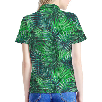 Watercolor Tropical Leaves Pattern Print Women's Polo Shirt