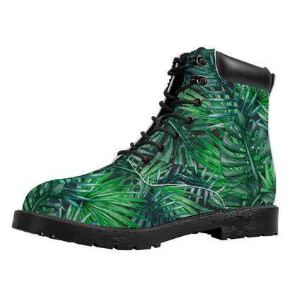 Watercolor Tropical Leaves Pattern Print Work Boots