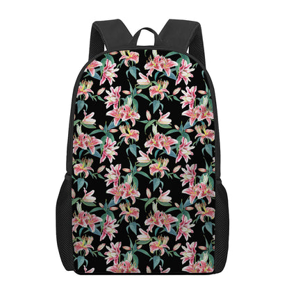 Watercolor Tropical Lily Pattern Print 17 Inch Backpack