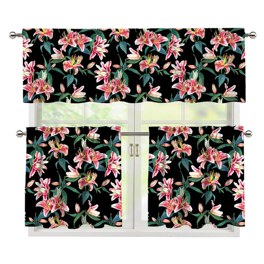 Watercolor Tropical Lily Pattern Print 3 Piece Kitchen Curtains