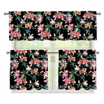 Watercolor Tropical Lily Pattern Print 3 Piece Kitchen Curtains