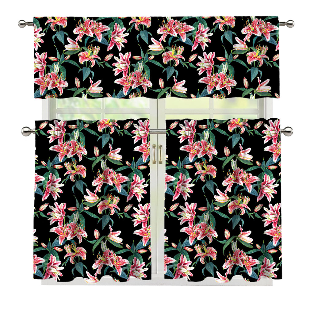 Watercolor Tropical Lily Pattern Print 3 Piece Kitchen Curtains