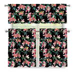 Watercolor Tropical Lily Pattern Print 3 Piece Kitchen Curtains