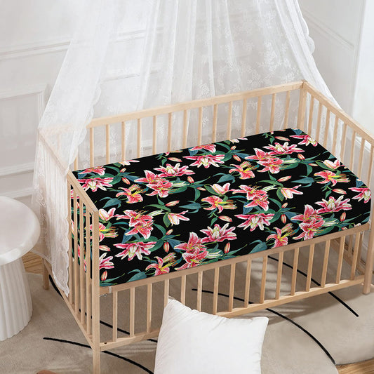 Watercolor Tropical Lily Pattern Print Baby Crib Sheet