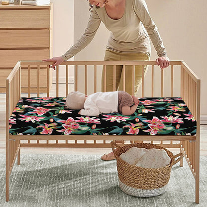 Watercolor Tropical Lily Pattern Print Baby Crib Sheet