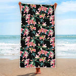 Watercolor Tropical Lily Pattern Print Beach Towel