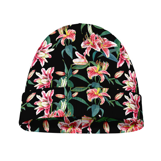 Watercolor Tropical Lily Pattern Print Beanie