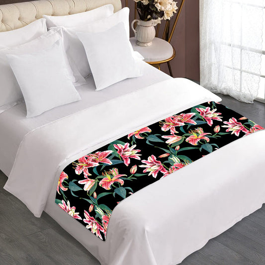 Watercolor Tropical Lily Pattern Print Bed Runner