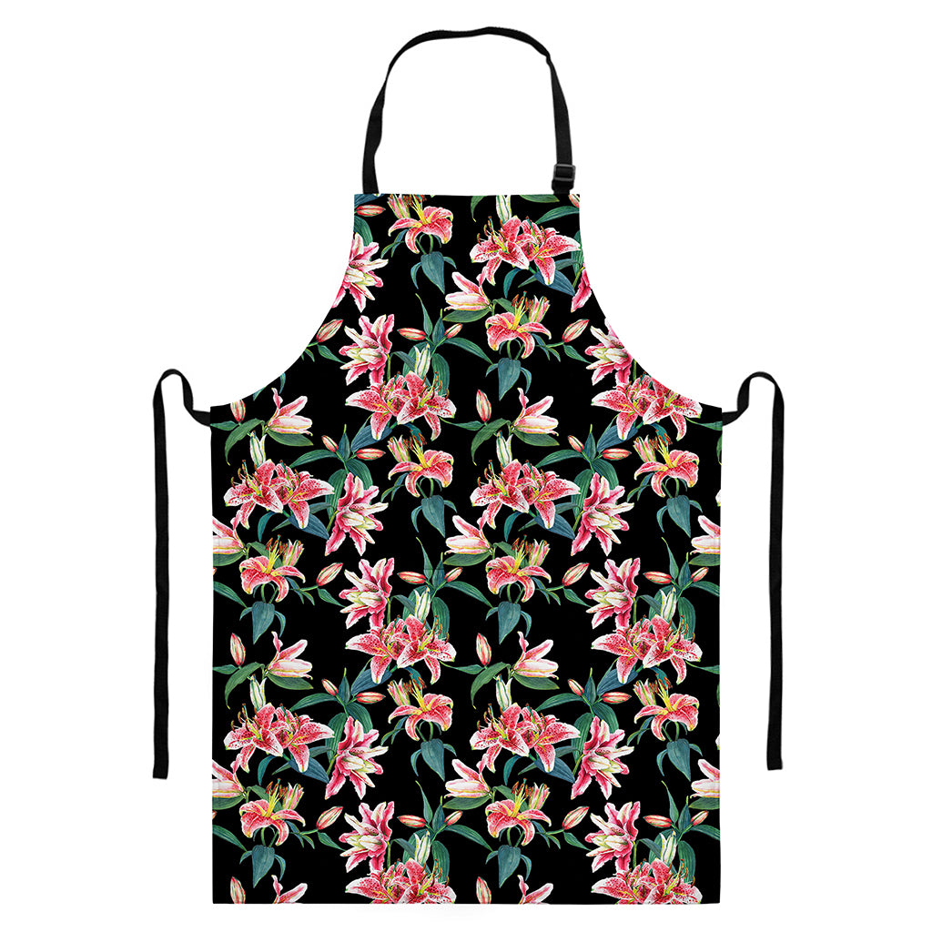 Watercolor Tropical Lily Pattern Print Bib Apron With Pocket