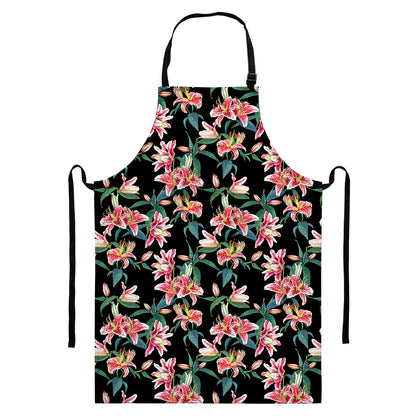 Watercolor Tropical Lily Pattern Print Bib Apron With Pocket