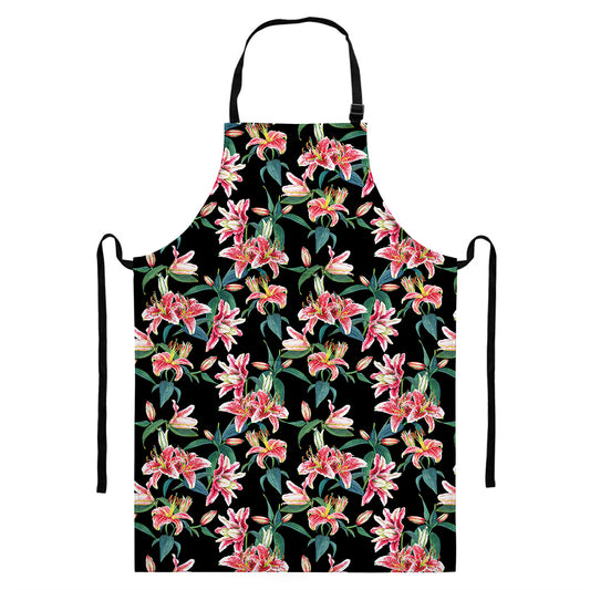 Watercolor Tropical Lily Pattern Print Bib Apron With Pocket