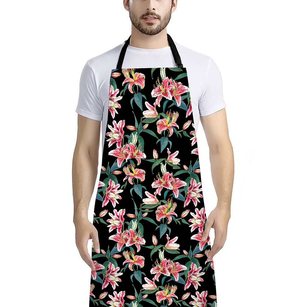 Watercolor Tropical Lily Pattern Print Bib Apron With Pocket